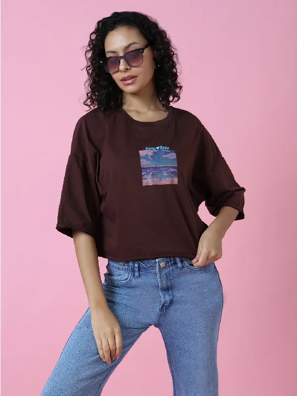 Ringer T Shirt Women with Retro - Inspired StripesWomen Graphic Brown Boxy Crop T Shirt Ringer T Shirt Women with Retro - Inspired StripesWomen Graphic Brown Boxy Crop T Shirt