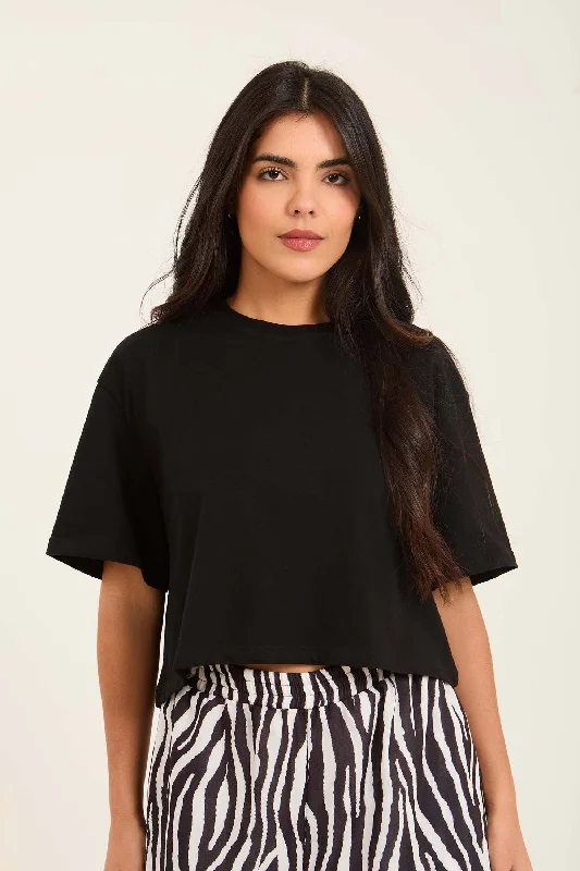 Sheer Women T Shirt for a Stylish and Alluring LookWomen T-Shirt Cropped Black