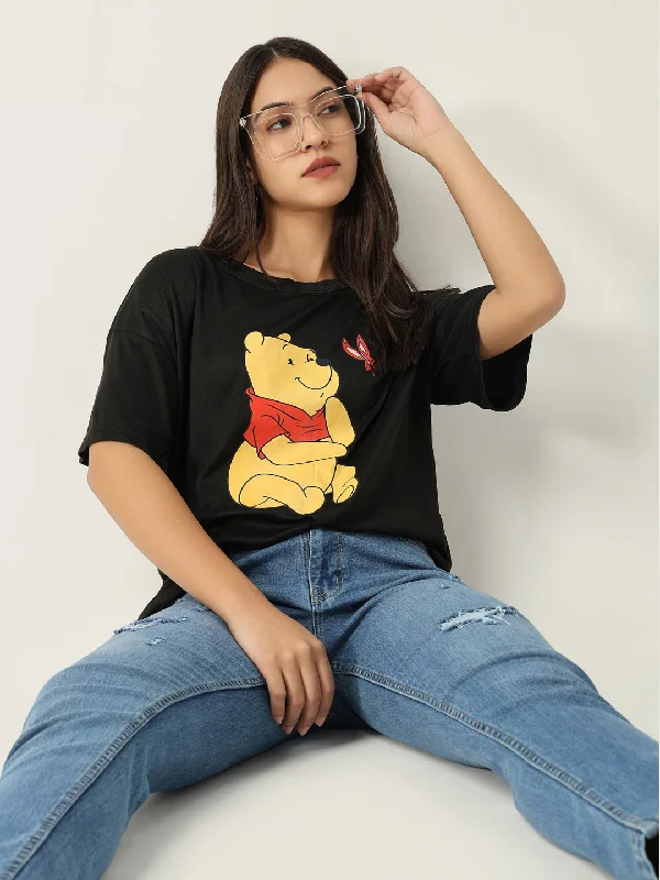 Floral Print Women T Shirt for a Feminine TouchWomen Graphic Black T Shirt