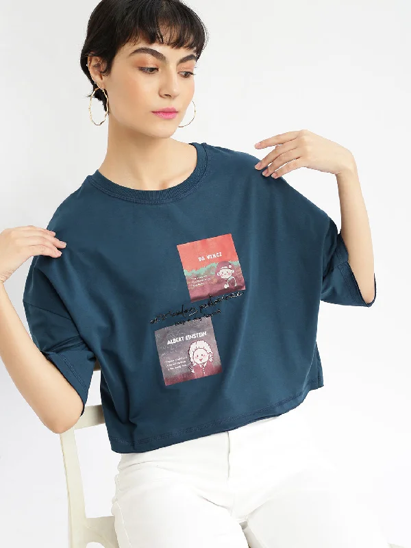Sheer Women T Shirt for a Stylish and Alluring LookWomen Graphic Teal Boxy Crop T shirt Sheer Women T Shirt for a Stylish and Alluring LookWomen Graphic Teal Boxy Crop T shirt