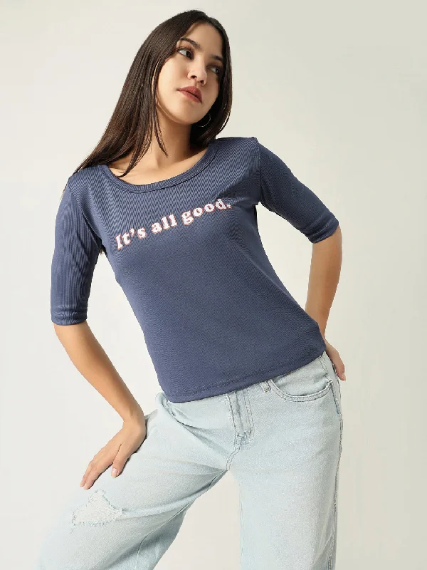 Ringer T Shirt Women with Retro - Inspired StripesWomen Solid Blue T Shirt