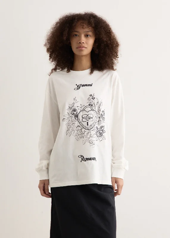 Distressed Women T Shirt with a Laid - Back AestheticRe-Cut Heavy Jersey Charm Long Sleeve T-Shirt Distressed Women T Shirt with a Laid - Back AestheticRe-Cut Heavy Jersey Charm Long Sleeve T-Shirt