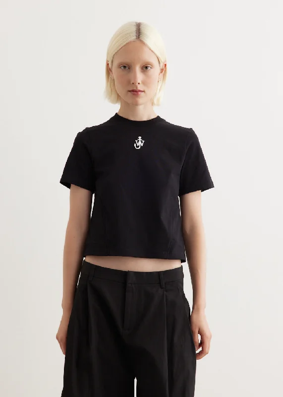 Striped Women T Shirt in a Classic PatternAnchor Embroidery Panelled Cropped T-Shirt Striped Women T Shirt in a Classic PatternAnchor Embroidery Panelled Cropped T-Shirt
