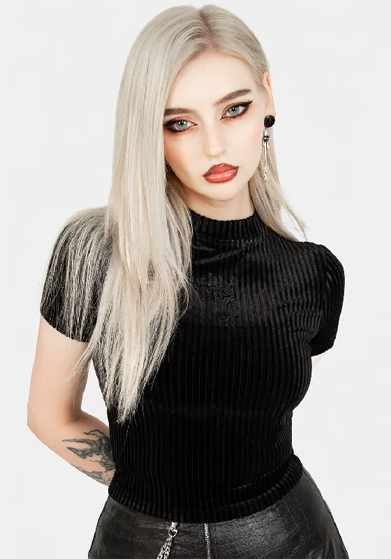 Distressed Women T Shirt with a Laid - Back AestheticRosaline Velour Rib Crop Top