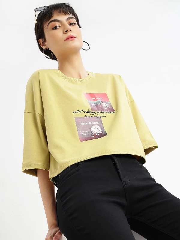 Crop Top Women T Shirt to Pair with High - Waisted BottomsWomen Graphic Mustard Boxy Crop T shirt Crop Top Women T Shirt to Pair with High - Waisted BottomsWomen Graphic Mustard Boxy Crop T shirt