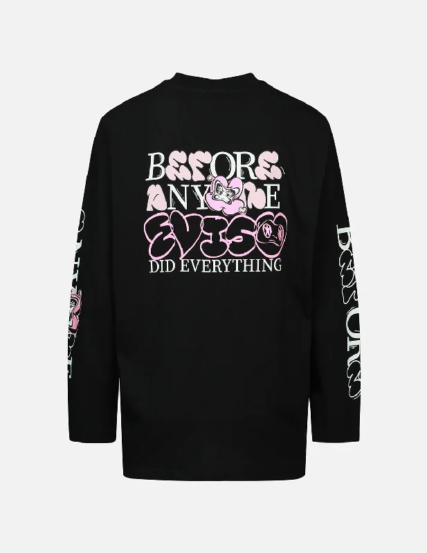 Distressed Women T Shirt with a Laid - Back AestheticGraffiti Daruma Slogan Print Long-sleeve T-Shirt Distressed Women T Shirt with a Laid - Back AestheticGraffiti Daruma Slogan Print Long-sleeve T-Shirt