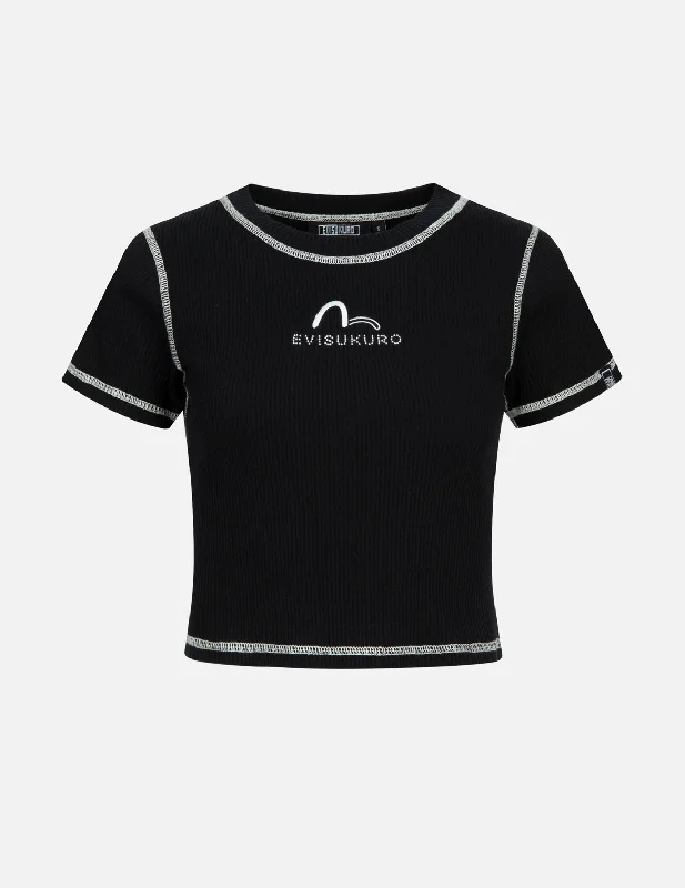 Crew Neck Women T Shirt with a Timeless DesignSeagull Embroidery Stud Slim Knit Top