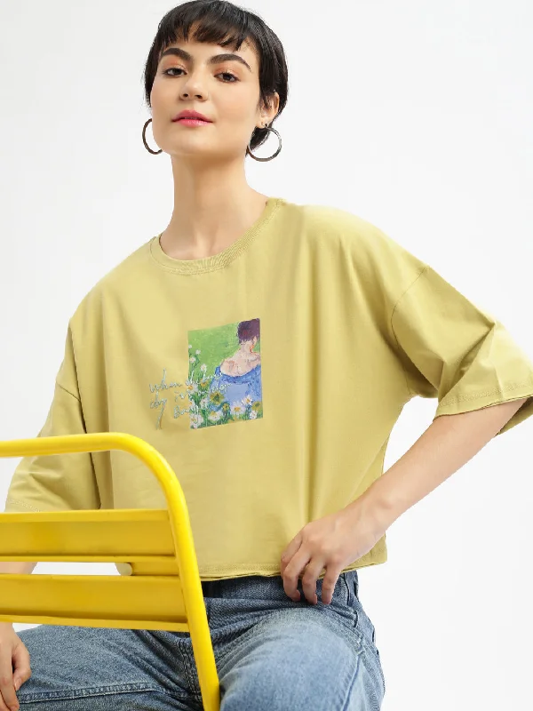 Organic Cotton Women T Shirt for Eco - Conscious WearersWomen Graphic Mustard Boxy Crop T shirt Organic Cotton Women T Shirt for Eco - Conscious WearersWomen Graphic Mustard Boxy Crop T shirt