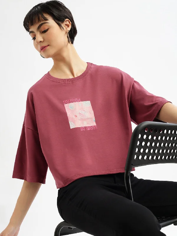 Sleeveless Women T Shirt for Summer ComfortWomen Graphic Mauve Boxy Crop T shirt