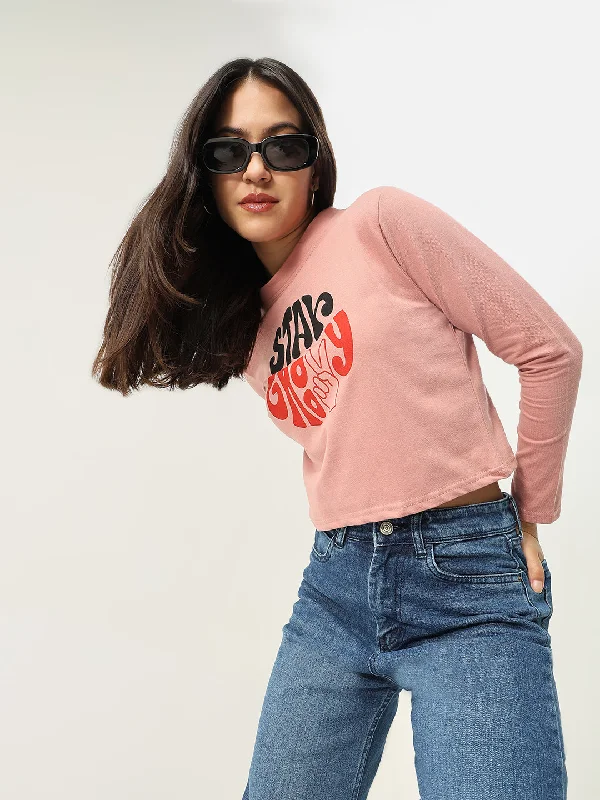 Striped Women T Shirt in a Classic PatternWomen Graphic Peach Crop T Shirt