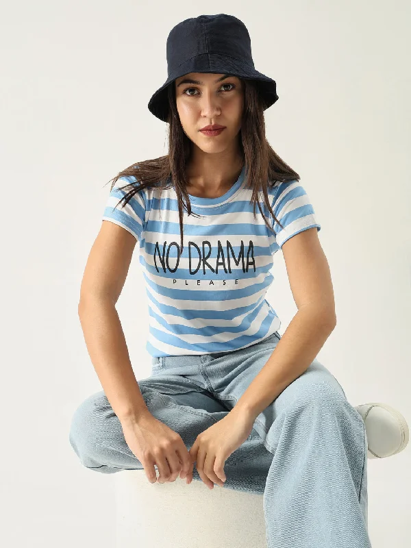 Distressed Women T Shirt with a Laid - Back AestheticWomen Striped Blue T Shirt