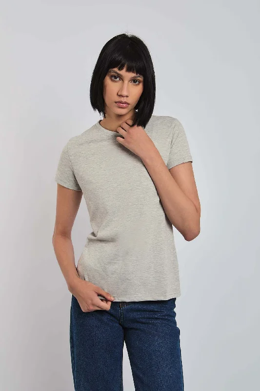 Crew Neck Women T Shirt with a Timeless DesignWomen Shirt - Grey