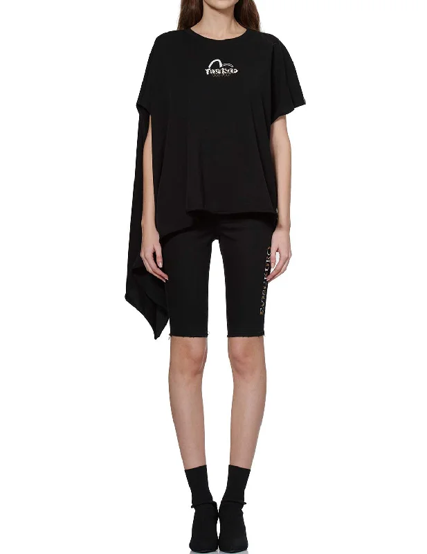 Sleeveless Women T Shirt for Summer ComfortSlogan Print Asymmetric Sleeve T-shirt