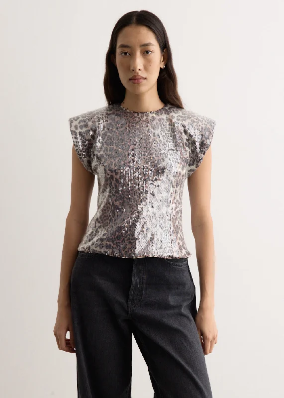 Printed Stretch Sequins Blouse