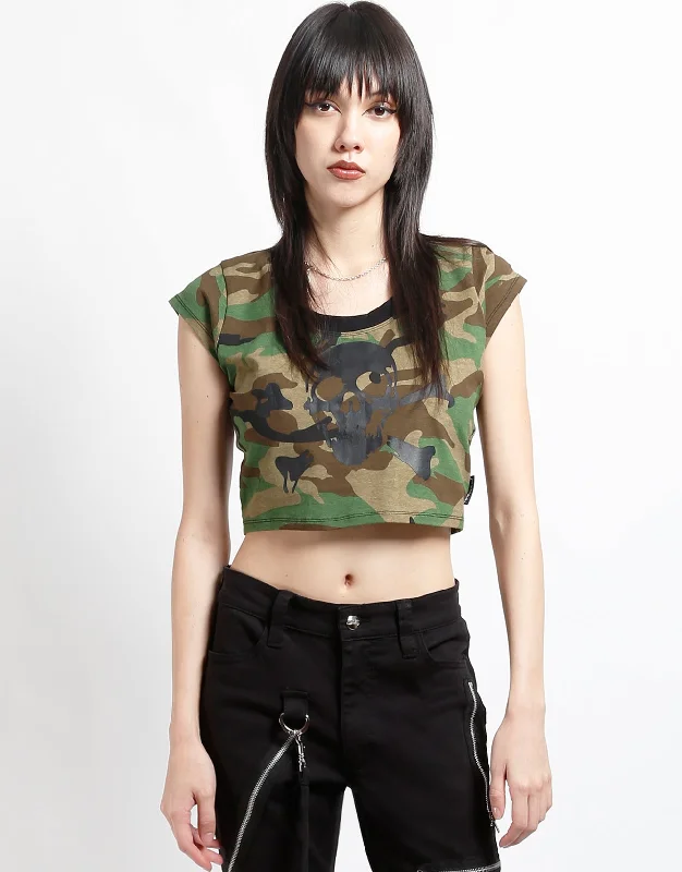 Pocketed Women T Shirt for Added FunctionalitySUPER SKULL TEE CAMO