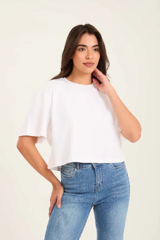 V - Neck Women T Shirt to Enhance the NecklineWomen T-Shirt Cropped White