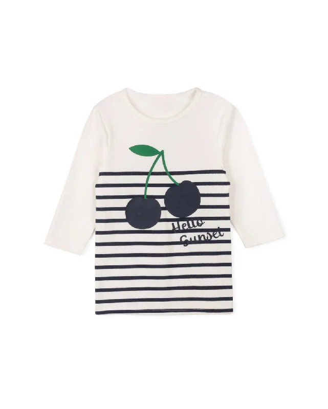 Pocketed Women T Shirt for Added FunctionalityStream Cherry Striped Tee