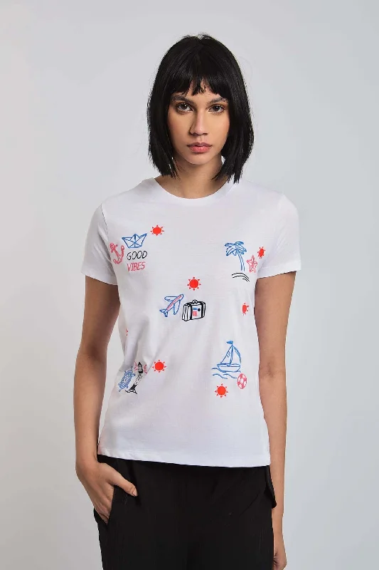 Graphic Print Women T Shirt for a Trendy StatementWomen Shirt - White