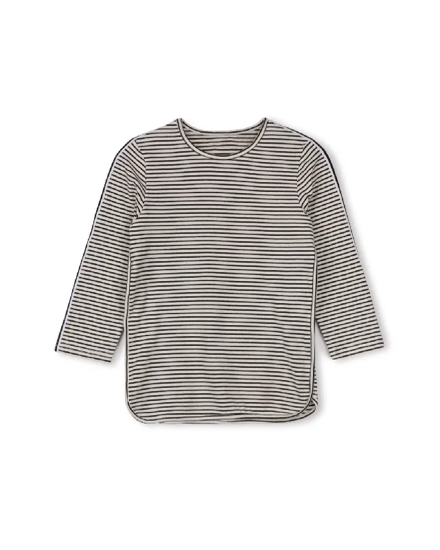 Ringer T Shirt Women with Retro - Inspired StripesRound Bottom Striped Tee
