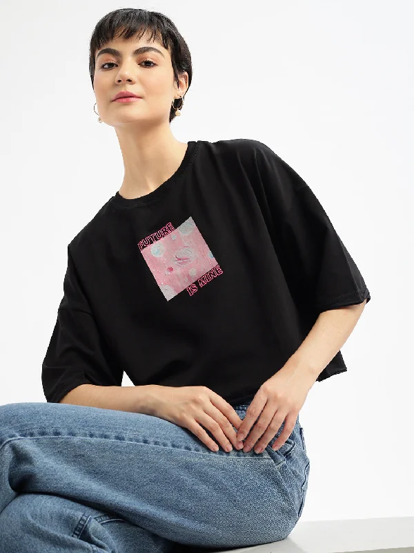 Long Sleeve Women T Shirt for Cooler WeatherWomen Graphic Black Boxy Crop T shirt
