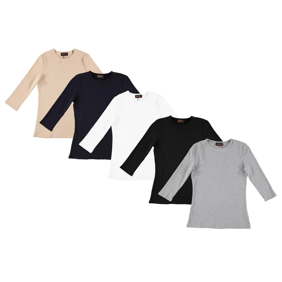 Crop Top Women T Shirt to Pair with High - Waisted BottomsWomen's 3/4 Sleeve Ribbed T-Shirt Crop Top Women T Shirt to Pair with High - Waisted BottomsWomen's 3/4 Sleeve Ribbed T-Shirt