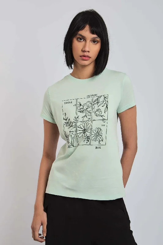Embroidered Women T Shirt with Intricate DetailsWomen Shirt -Green