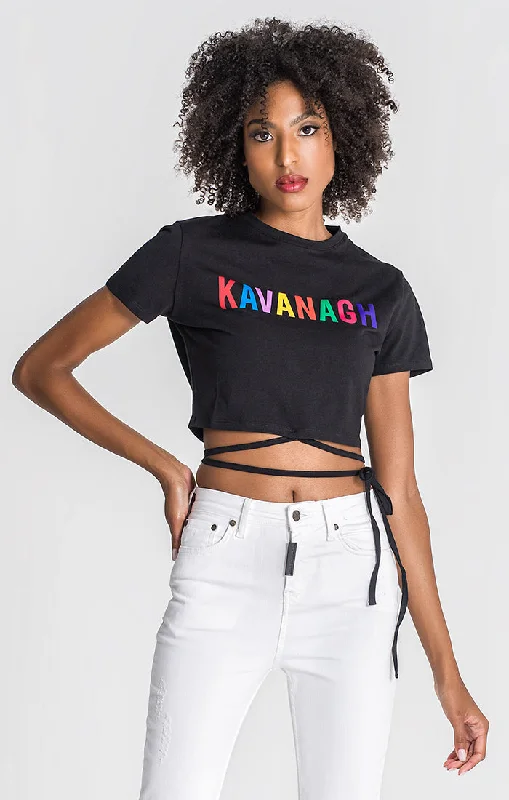 Long Sleeve Women T Shirt for Cooler WeatherBlack Chromatica Strap Tee