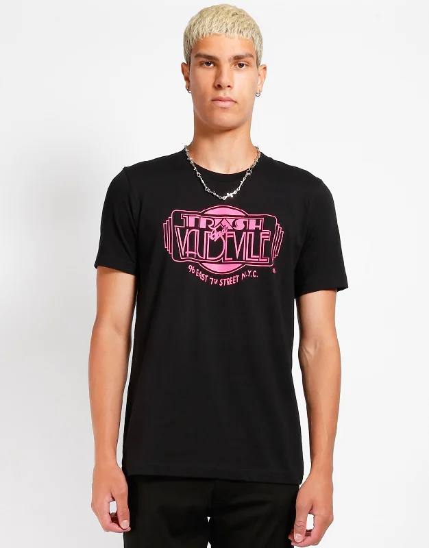 Muscle Women T Shirt for a Sporty and Casual LookBlack & Pink Trash & Vaudeville Logo T-Shirt Muscle Women T Shirt for a Sporty and Casual LookBlack & Pink Trash & Vaudeville Logo T-Shirt