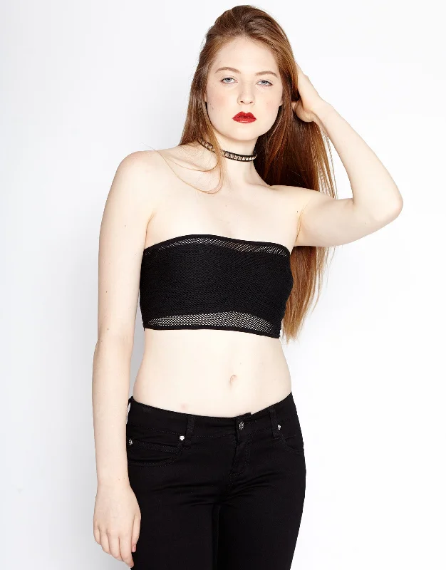 Distressed Women T Shirt with a Laid - Back AestheticFishnet Bandeau