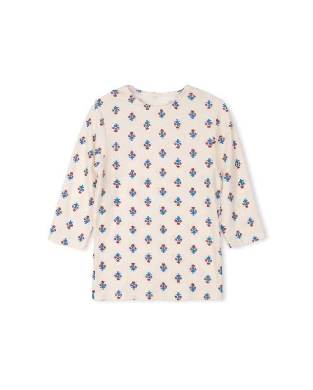 Crew Neck Women T Shirt with a Timeless DesignMulti Color Ribbed Floral Tee