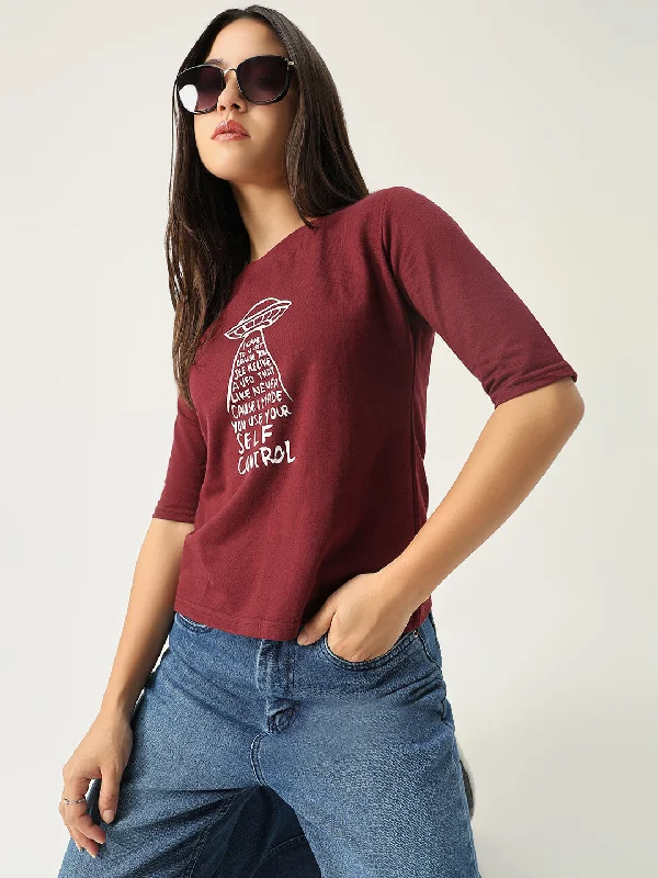 Sequined Women T Shirt for a Sparkly Night OutWomen Graphic Burgundy T Shirt