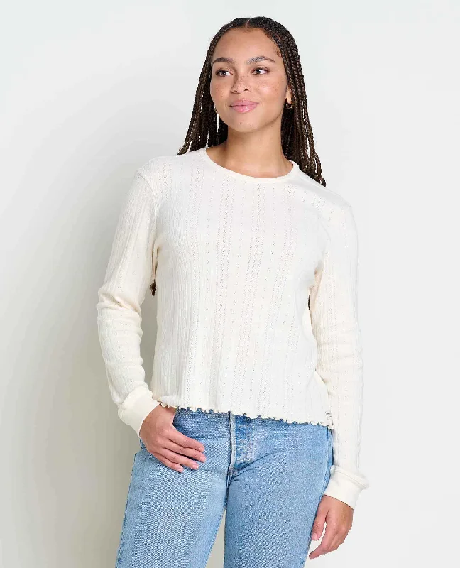 Crew Neck Women T Shirt with a Timeless DesignFoothill Pointelle Long Sleeve Crew