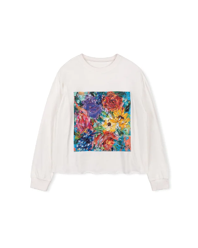 Crew Neck Women T Shirt with a Timeless DesignFlower Painted Tee