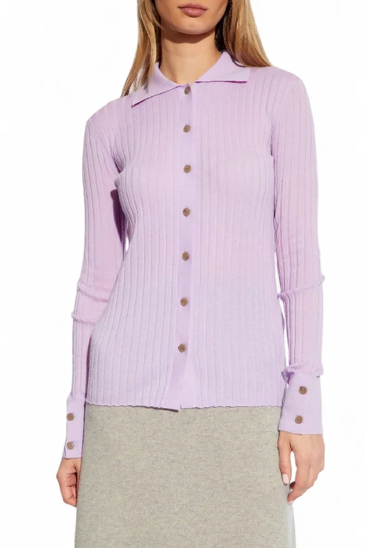 Plus Size Women's Oversized Chunky Knit SweatersAria Cardigan Shirt In Lilac