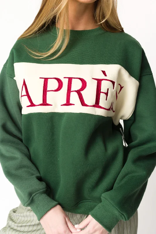 Mock Neck Women's Alpaca Wool Sweaters in Earth TonesAprès Colorblocked Crewneck in Pine Green
