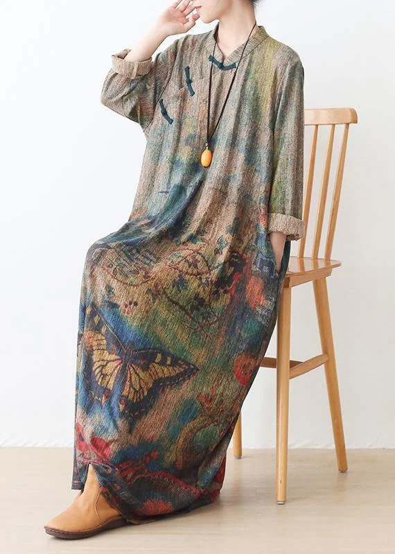 Sleeveless Women's Silk - Trimmed Sweaters for SummerPullover stand collar Sweater fall dresses Classy green print baggy knit dress