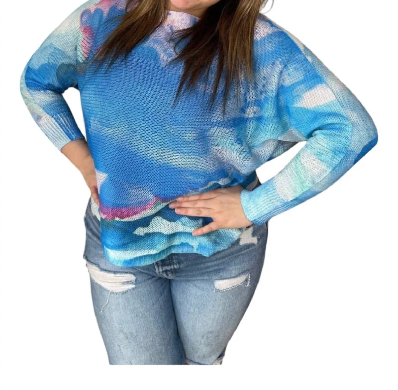 High - Low Hem Women's Cashmere - Blended SweatersShades Of The Tide Batwing Sweater In Bright Blue High - Low Hem Women's Cashmere - Blended SweatersShades Of The Tide Batwing Sweater In Bright Blue