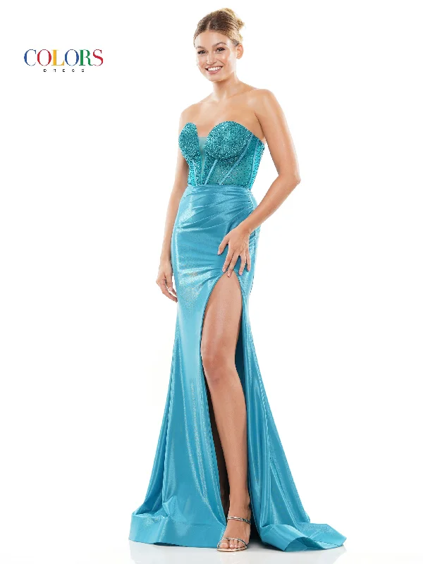 Maxi dresses with an asymmetric hem for a fashion - forward and eye - catching design Colors 3138 Long Strapless Metallic Prom Dress