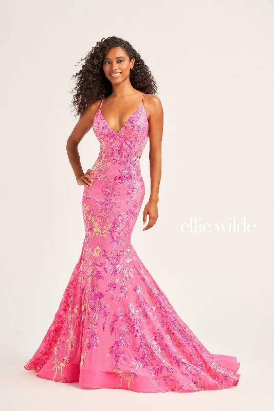 Maxi dresses with a belted empire waist for a more defined and flattering silhouette Ellie Wilde EW35011 Mermaid Prom Long Formal Gown