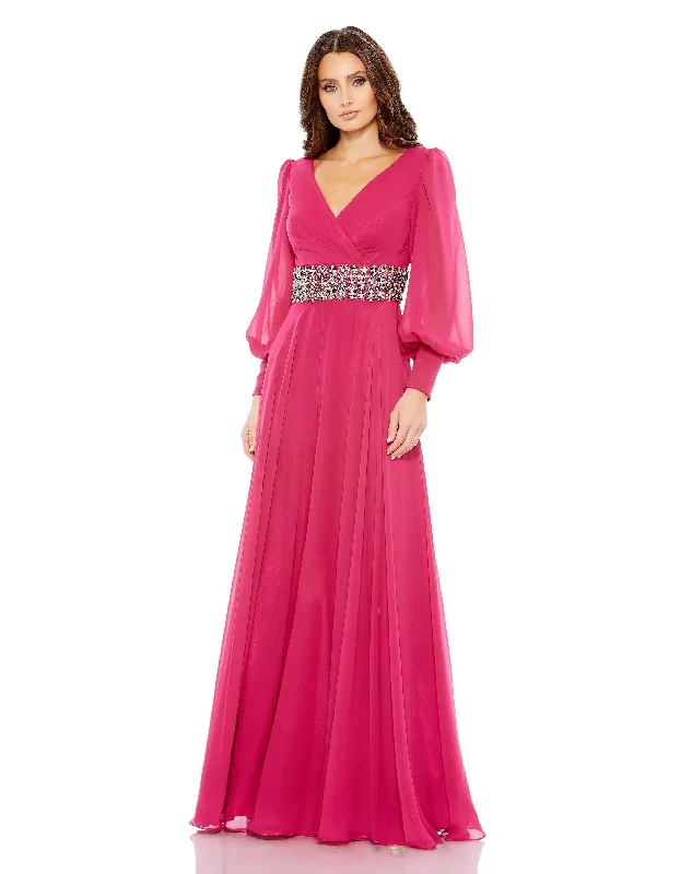 Maxi dresses with cut - out details on the sides for a modern edge Mac Duggal 79390 Long Sleeve Formal Beaded Chiffon Dress