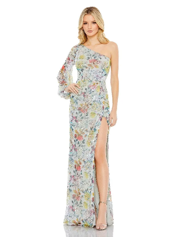 Plaid maxi dresses for fall fashion events Mac Duggal 93747 One Shoulder Long Formal Dress