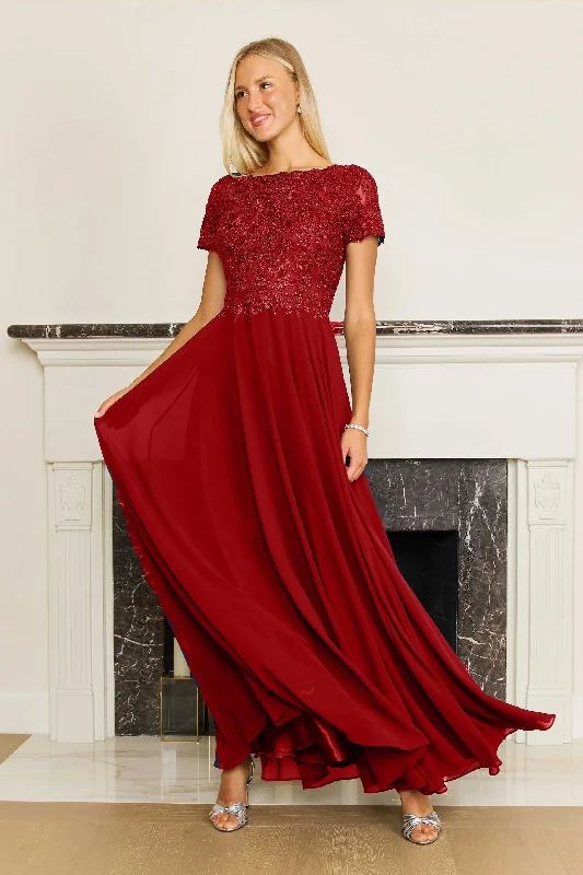 Maxi dresses with a halter neck for a stylish and sophisticated choice Dylan & Davids Short Sleeve Mother Of The Bride Evening Dress Burgundy Maxi dresses with a halter neck for a stylish and sophisticated choice Dylan & Davids Short Sleeve Mother Of The Bride Evening Dress Burgundy