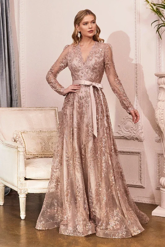 Maxi dresses with cold - shoulder cutouts for a trendy look Cinderella Divine CD233 Long Sleeve Formal Dress Evening Gown Rose Gold Maxi dresses with cold - shoulder cutouts for a trendy look Cinderella Divine CD233 Long Sleeve Formal Dress Evening Gown Rose Gold